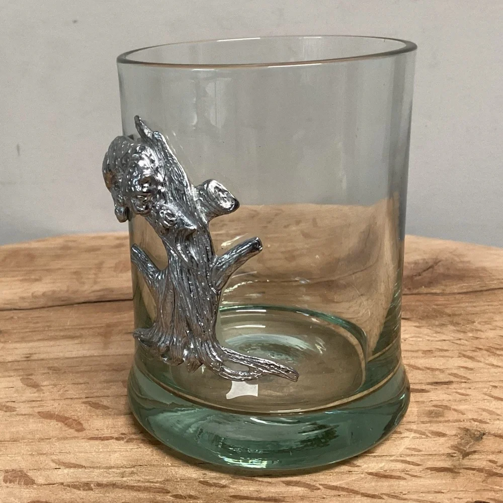 ⚫️ Vintage - Frankli Wild Pewter Leopard Whiskey Tumbler Glass - Rare